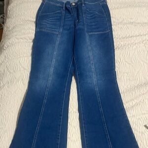 Nicole Miller Dark Blue Wide-Leg Flare Jeans